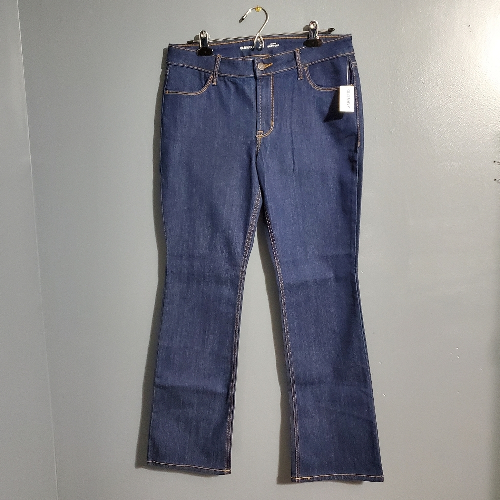 NWT Old Navy Womens Blue Bootcut Leg Jeans Mid Rise Dark Wash Size 10 Petite